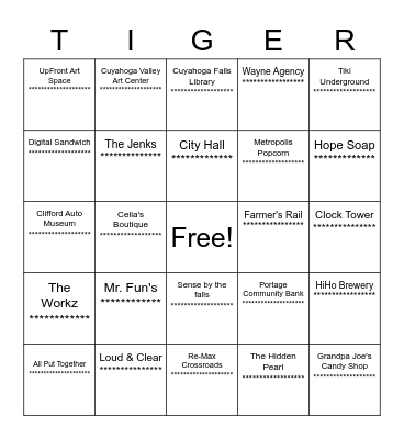 Art Walk Scavenger Hunt Bingo Card