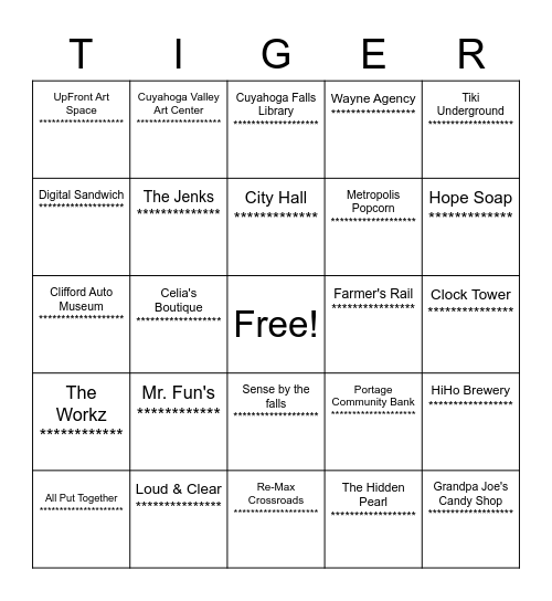 Art Walk Scavenger Hunt Bingo Card