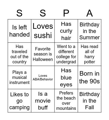 "Find the Friend" Bingo Card