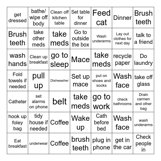 Stephanie's daily routines Bingo Card