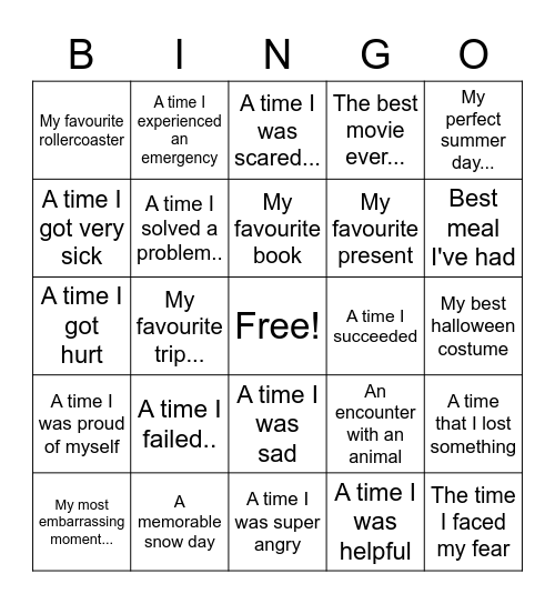 anecdotal bingo Card