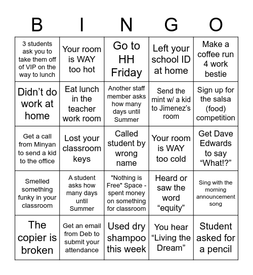 April Bingo Card