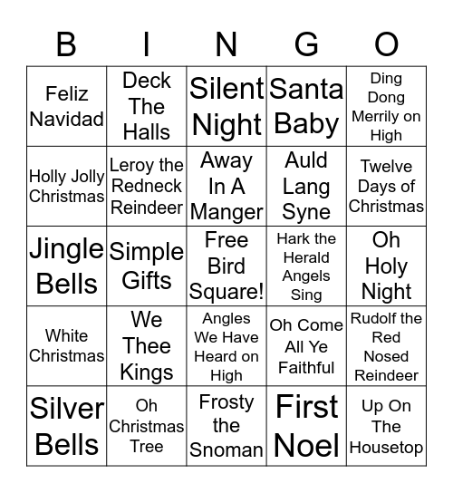 Christmas Carol Bingo Card