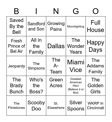 Television Theme Songs Bingo Card