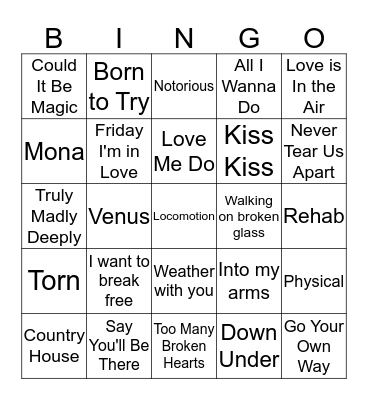 Musical Bingo Card