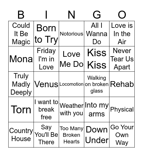 Musical Bingo Card