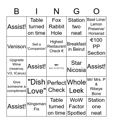 MR PORTER SERVICE Bingo Card