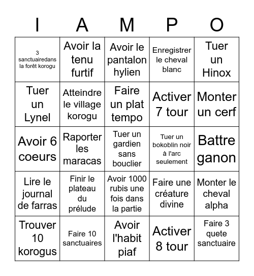 Zelda botw Bingo Card