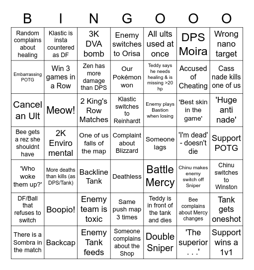 Overwatch Bingo! Bingo Card