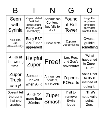 Zuper24 Bingo Card