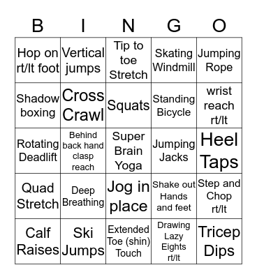 Physical Activity Boosts Brain Power presentation Bingo Card