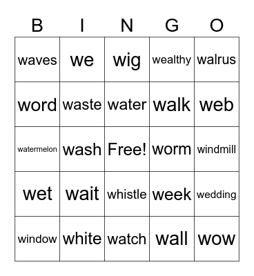 W words Bingo Card