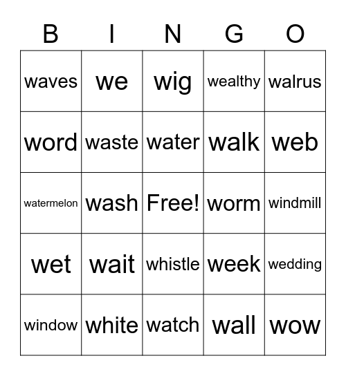 W words Bingo Card