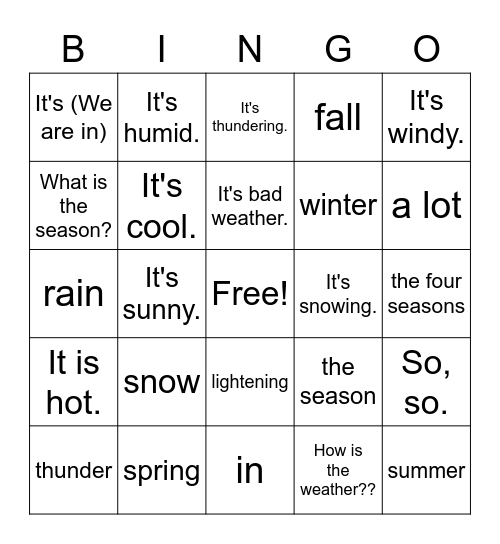 Weather & Seasons (2023) Bingo Card