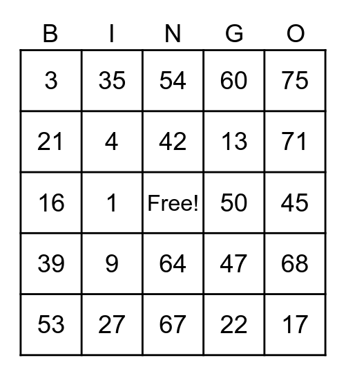 A Kid's Life Bingo Card