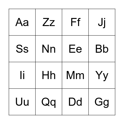 beginning sounds Bingo Card