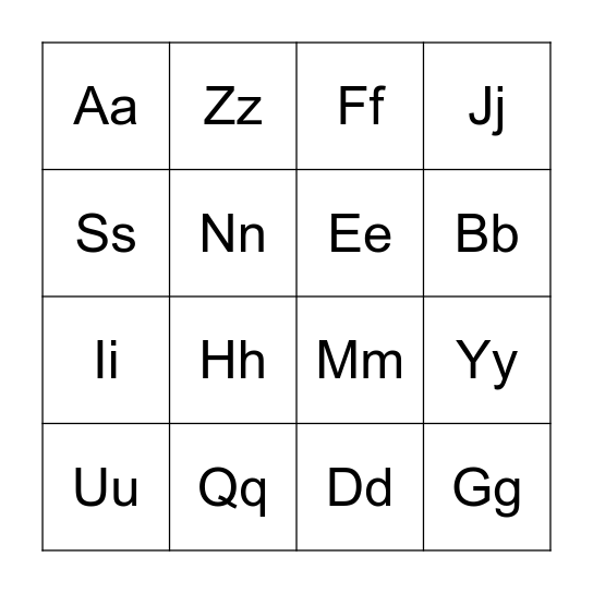 beginning sounds Bingo Card
