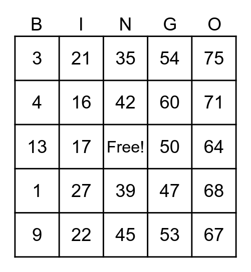 A Kid's Life Bingo Card