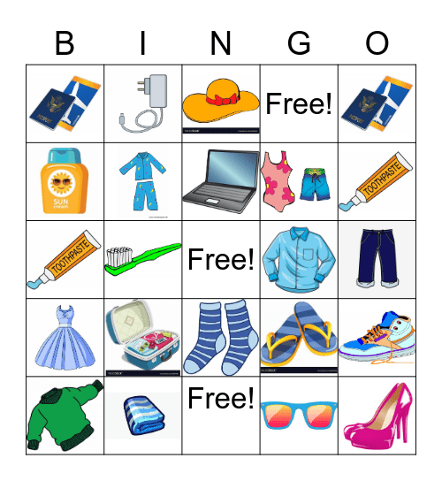 BINGO: Packing for a Trip Bingo Card