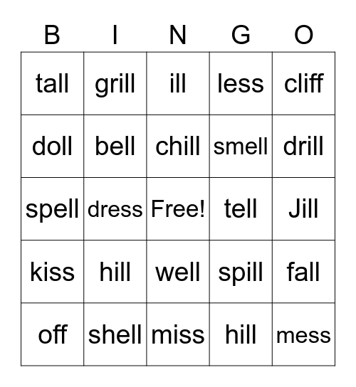 double consonants Bingo Card