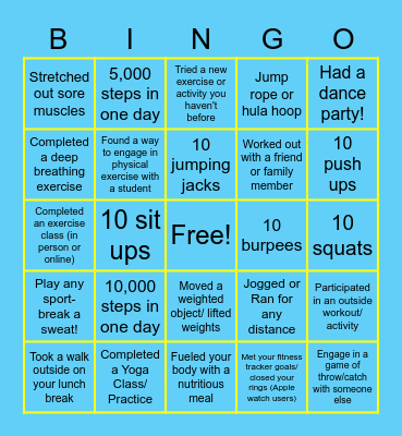 Brennen's Activity April BINGO Card