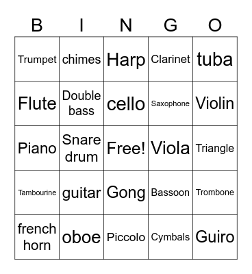 Instrument BINGO Card