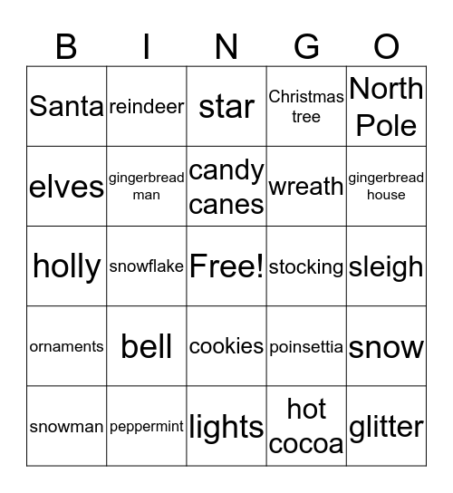 Miss Hare's Holiday BINGO Card