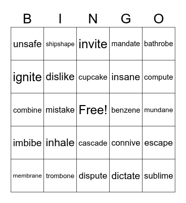 Vocabulary Bingo Card