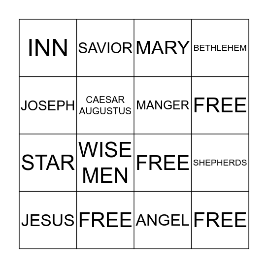 BIBLE BINGO Card