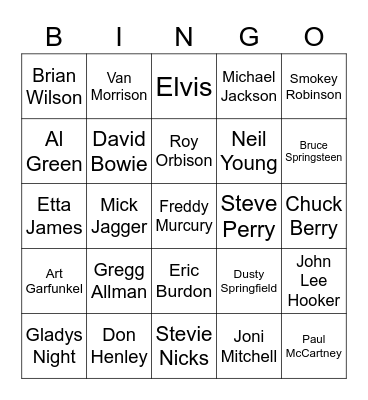 Rolling Stones Top 100 Singers of all Time Bingo Card