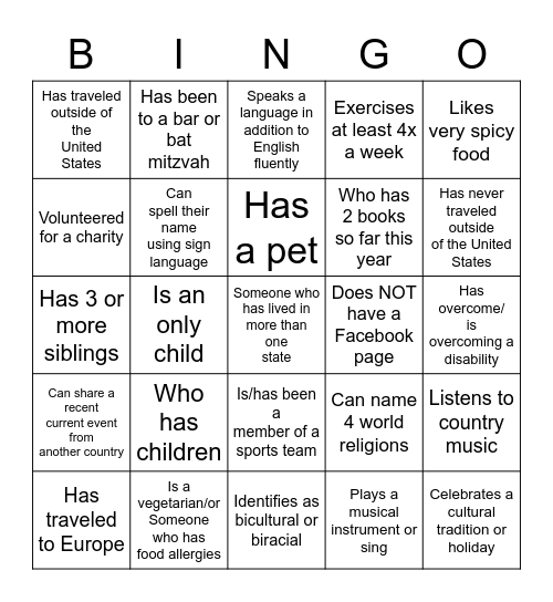 DEI - Get To Know You Bingo Card