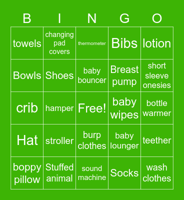 Baby Shower Bingo Card
