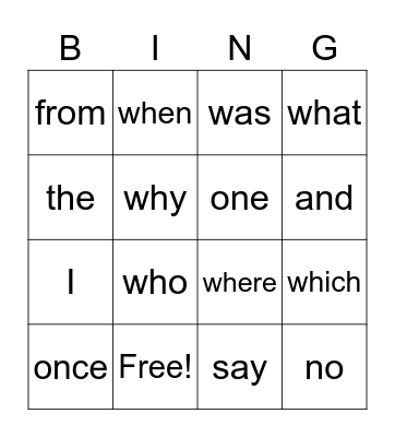 Sight Words Bingo Card