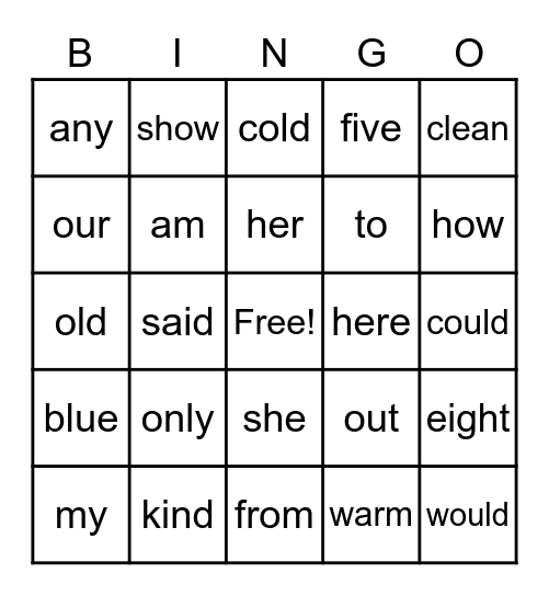 First Grade Sight Words Bingo Card