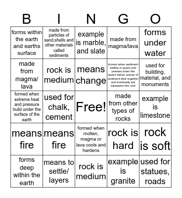 Rock Bingo Card