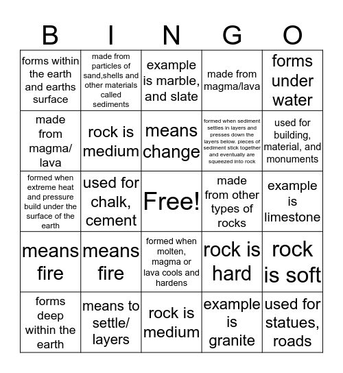 Rock Bingo Card