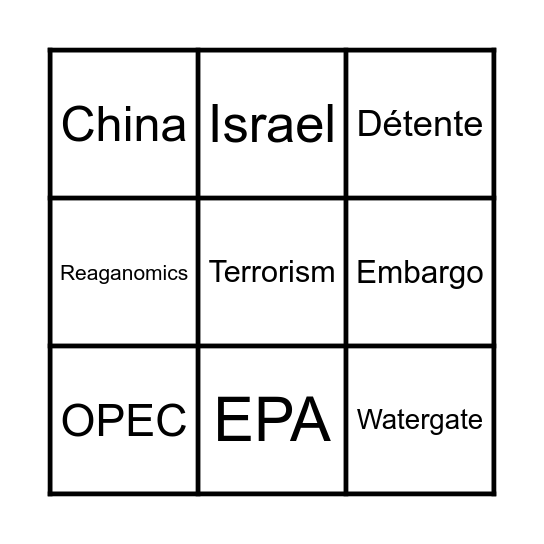 Nixon, Ford, Carter & Reagan BINGO! Bingo Card