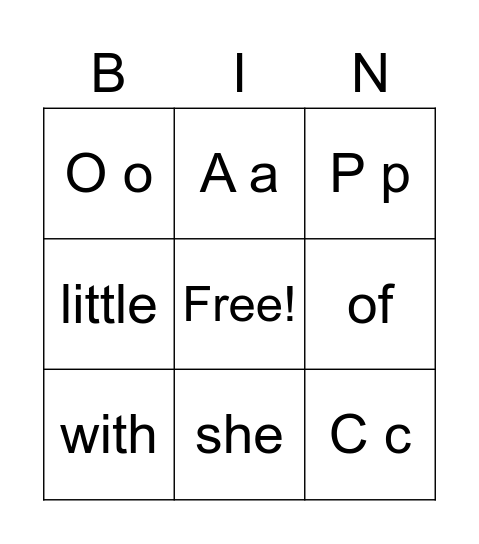Benicio Word Bingo Card