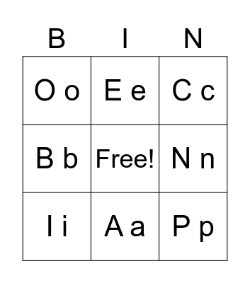 Benicio Word Bingo Card