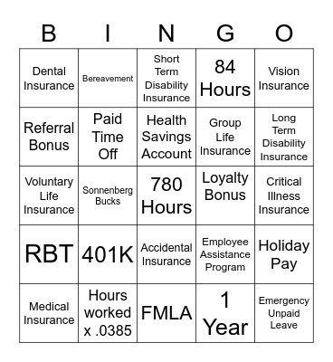 Benefit Bingo Card