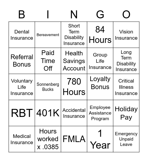 Benefit Bingo Card