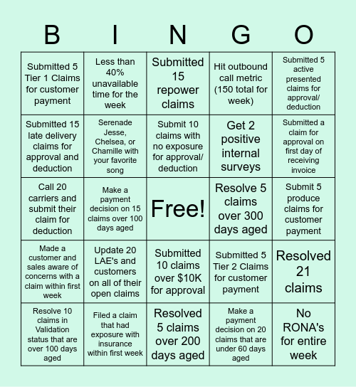 CLAIMS BINGO (FTL) Bingo Card