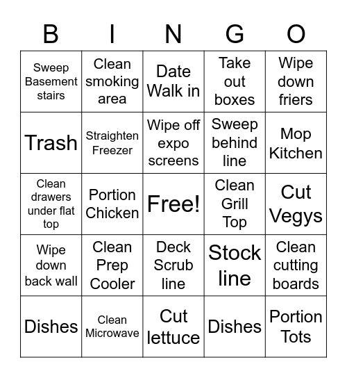 kitchen bingo Card