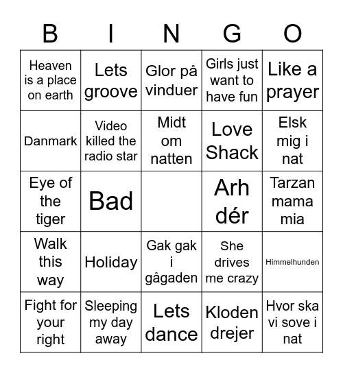 Egegårdens 80er musikbingo Card