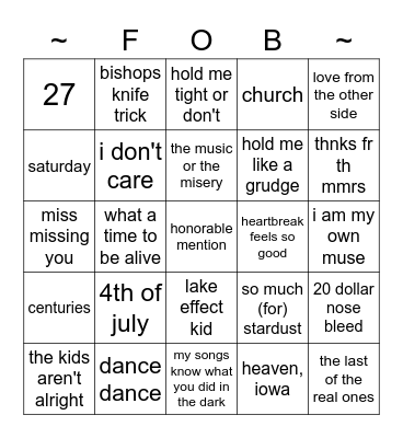 fall out boy so much for tour dust Bingo Card