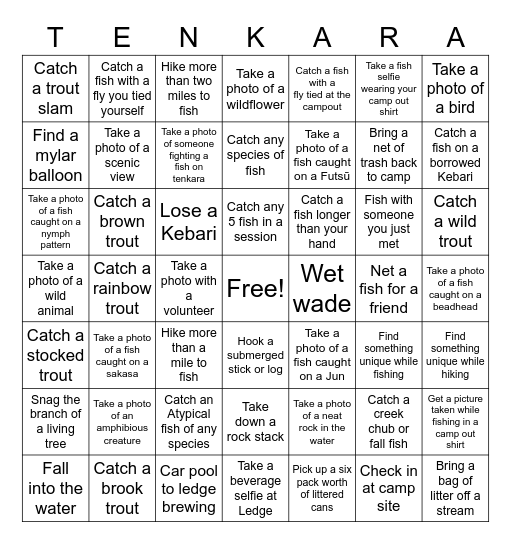 Tenkara Scavenger Hunt Bingo Card