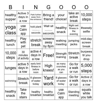 April Fitness BINGO Card