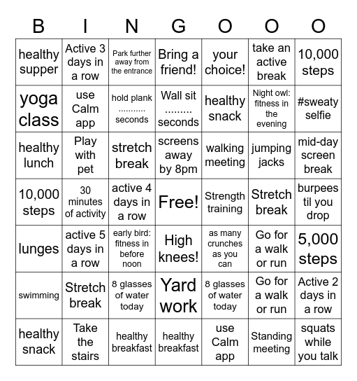 April Fitness BINGO Card