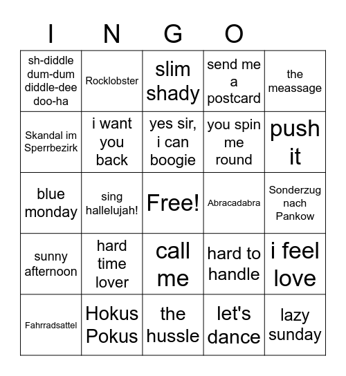 Bingo der leblosen Gegenstände Bingo Card