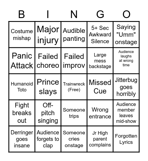 Wizard of Oz Jr. Bingo Card